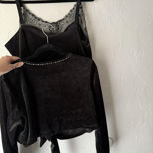 George Tank Top Vintage 90s‎ Set Womens 16W Velvet Mesh Beaded Plus Whimsigoth - Picture 9 of 10